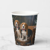 Beagle Snowy Sleigh Kerstmisdecor Papieren Bekers (Voorkant)