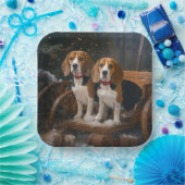 Beagle Snowy Sleigh Kerstmisdecor Papieren Bordje (Feest)
