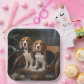 Beagle Snowy Sleigh Kerstmisdecor Papieren Bordje (Feest)
