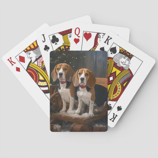 Beagle Snowy Sleigh Kerstmisdecor Pokerkaarten (Achterkant)