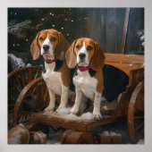 Beagle Snowy Sleigh Kerstmisdecor Poster (Voorkant)