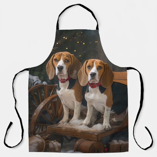 Beagle Snowy Sleigh Kerstmisdecor Schort (Voorkant)