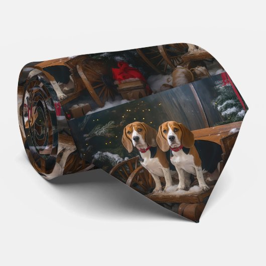 Beagle Snowy Sleigh Kerstmisdecor Stropdas (Opgerold)