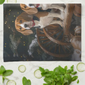 Beagle Snowy Sleigh Kerstmisdecor Theedoek (Gevouwen)