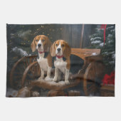 Beagle Snowy Sleigh Kerstmisdecor Theedoek (Horizontaal)