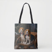 Beagle Snowy Sleigh Kerstmisdecor Tote Bag (Voorkant)