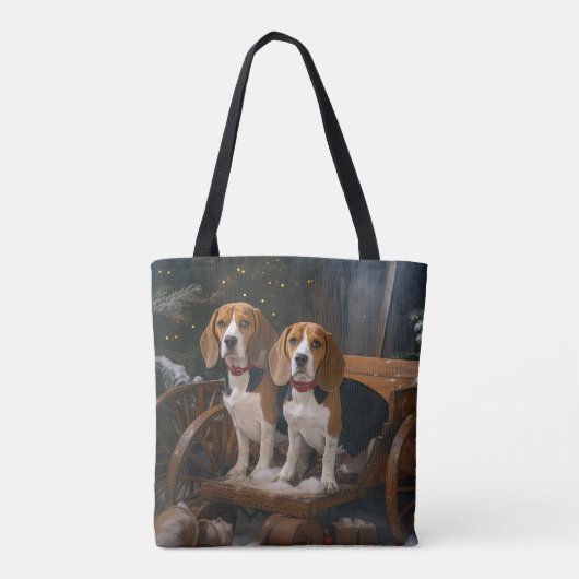 Beagle Snowy Sleigh Kerstmisdecor Tote Bag (Achterkant)