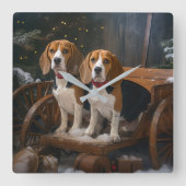 Beagle Snowy Sleigh Kerstmisdecor Vierkante Klok (Voorkant)