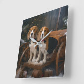 Beagle Snowy Sleigh Kerstmisdecor Vierkante Klok (Hoek)