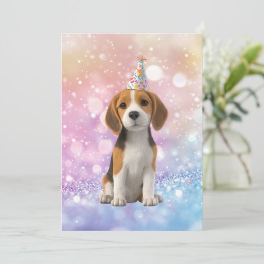 Beagle Sparkly Birthday Kaart (Staand voorkant)