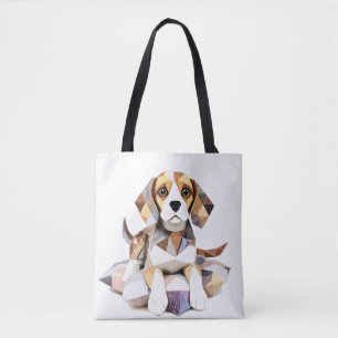 Beagle speels Schattig gesneden dier kleurrijk gra Tote Bag