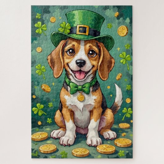 Beagle St. Patrick's Day Gelukkig Geluksdier Legpuzzel (Verticaal)