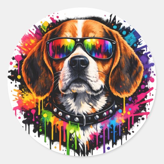 Beagle Sticker | Kleur Spetterende Hond Kunst (Voorkant)
