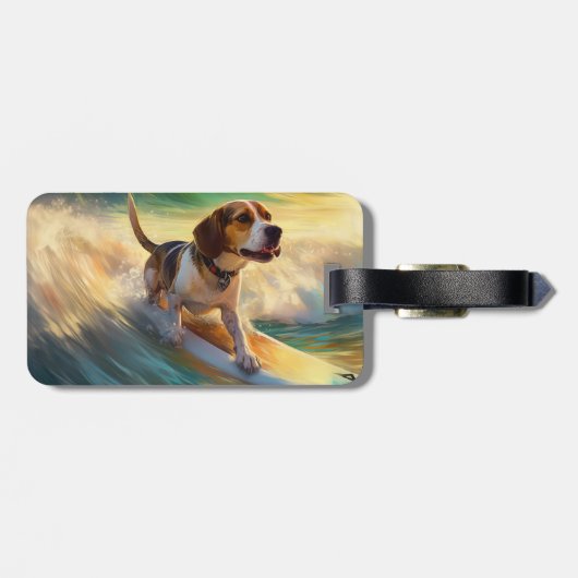 Beagle strand surfen schilderij bagagelabel (Achterkant horizontaal)