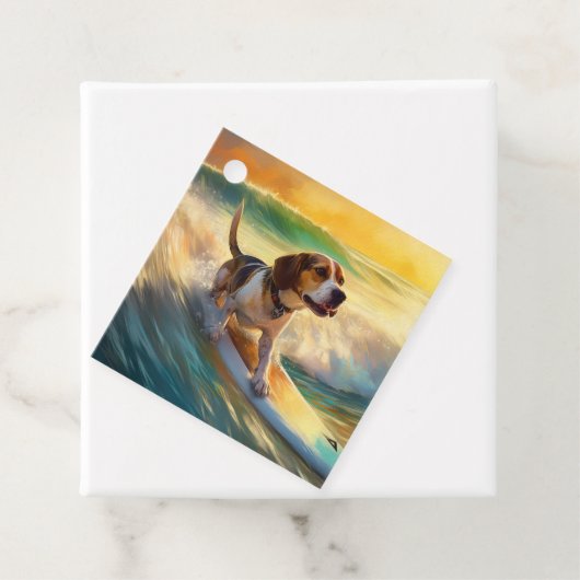 Beagle strand surfen schilderij bedankjes labels (In situ)