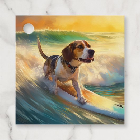Beagle strand surfen schilderij bedankjes labels (Voorkant)
