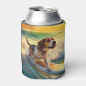 Beagle strand surfen schilderij blikjeskoeler (Blikje Voorkant)
