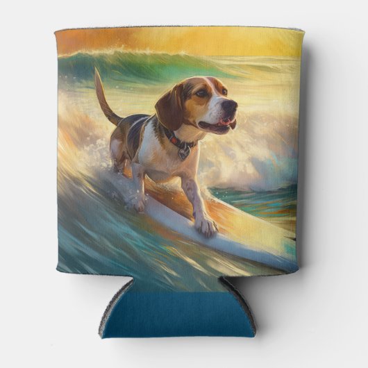 Beagle strand surfen schilderij blikjeskoeler (Voorkant)