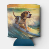 Beagle strand surfen schilderij blikjeskoeler (Achterkant)