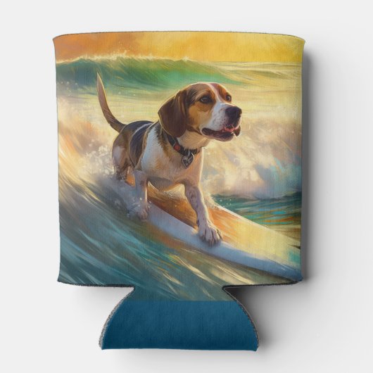Beagle strand surfen schilderij blikjeskoeler (Achterkant)
