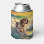 Beagle strand surfen schilderij blikjeskoeler (Blikje Achterkant)