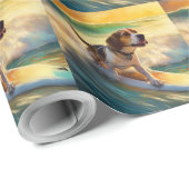 Beagle strand surfen schilderij cadeaupapier (Rol Hoek)