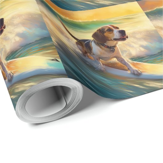 Beagle strand surfen schilderij cadeaupapier (Rol Hoek)