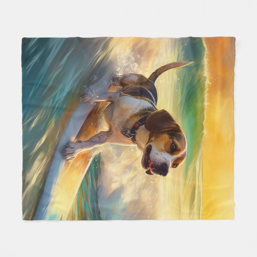 Beagle strand surfen schilderij fleece deken (Voorkant (Horizontaal))