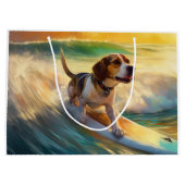 Beagle strand surfen schilderij groot cadeauzakje (Achterkant)