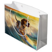 Beagle strand surfen schilderij groot cadeauzakje (Achterkant Gekanteld)