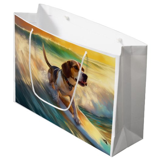 Beagle strand surfen schilderij groot cadeauzakje (Voorkant Gekanteld)