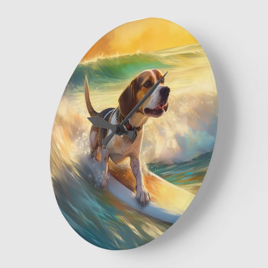 Beagle strand surfen schilderij grote klok (Hoek)