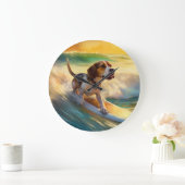 Beagle strand surfen schilderij grote klok (Huis)