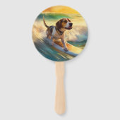 Beagle strand surfen schilderij handwaaier (Voorkant)