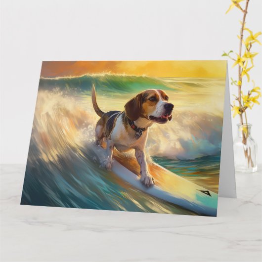Beagle strand surfen schilderij kaart (Gele Bloem)