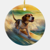 Beagle strand surfen schilderij keramisch ornament (Achterkant)