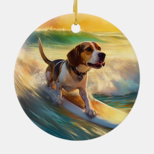 Beagle strand surfen schilderij keramisch ornament (Achterkant)