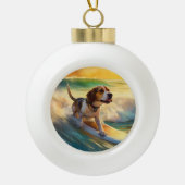 Beagle strand surfen schilderij keramische bal ornament (Voorkant)