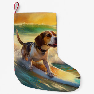 Beagle strand surfen schilderij kleine kerstsok