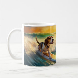 Beagle strand surfen schilderij koffiemok