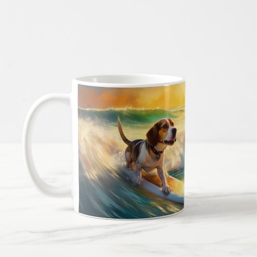 Beagle strand surfen schilderij koffiemok (Links)
