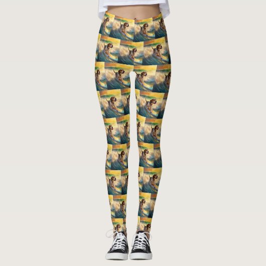 Beagle strand surfen schilderij leggings (Voorkant)