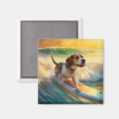 Beagle strand surfen schilderij magneet (Voorkant / Achterkant)