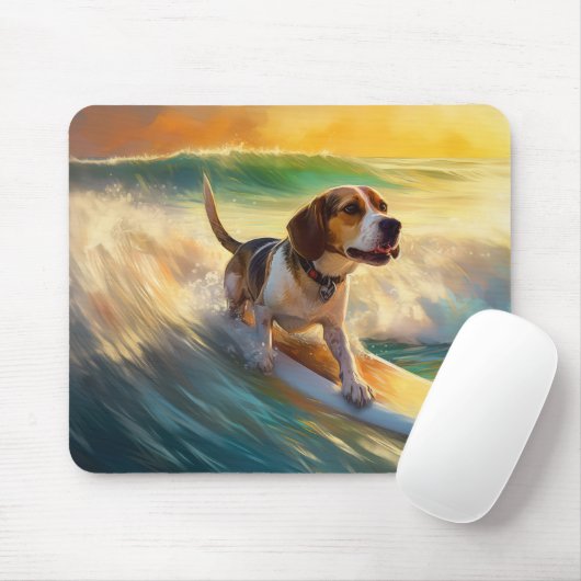 Beagle strand surfen schilderij muismat (Met muis)