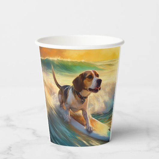 Beagle strand surfen schilderij papieren bekers (Achterkant)