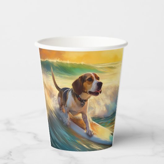 Beagle strand surfen schilderij papieren bekers (Voorkant)