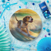Beagle strand surfen schilderij papieren bordje (Feest)