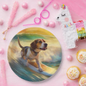 Beagle strand surfen schilderij papieren bordje (Feest)