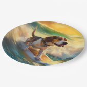 Beagle strand surfen schilderij papieren bordje (Gekanteld)