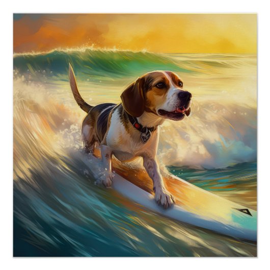 Beagle strand surfen schilderij perfect poster (Voorkant)